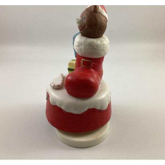 Brinn's Vintage Christmas Bear Stocking Revolving Musical Figurine With Box - Picture 2 of 10